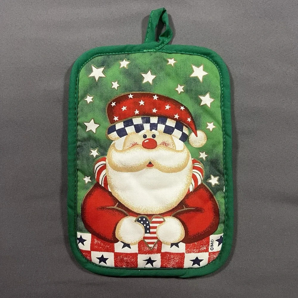 B&D Vintage Christmas Santa Kitchen Towels and Potholder 100% Cotton Royal Terry